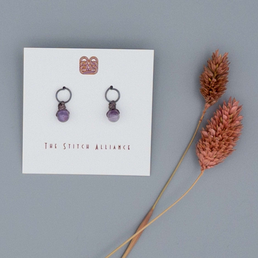 handmade minimalist post earrings oxidized sterling  silver and amethyst