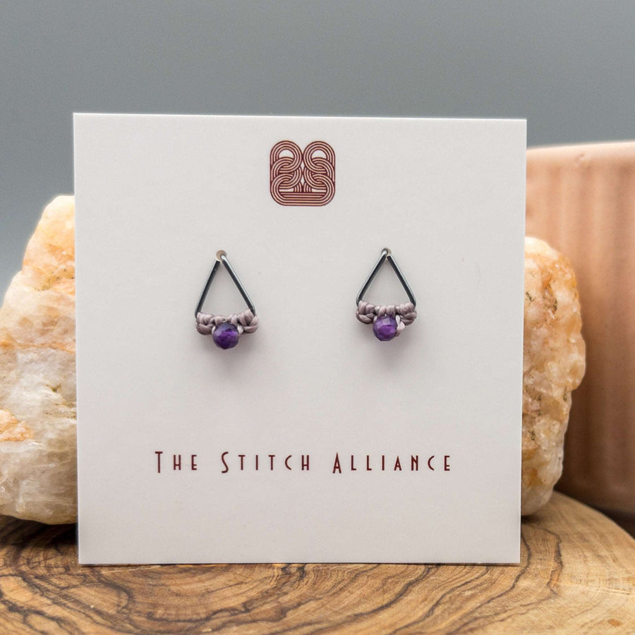 Triangle Post - Oxidized Sterling Silver / Amethyst