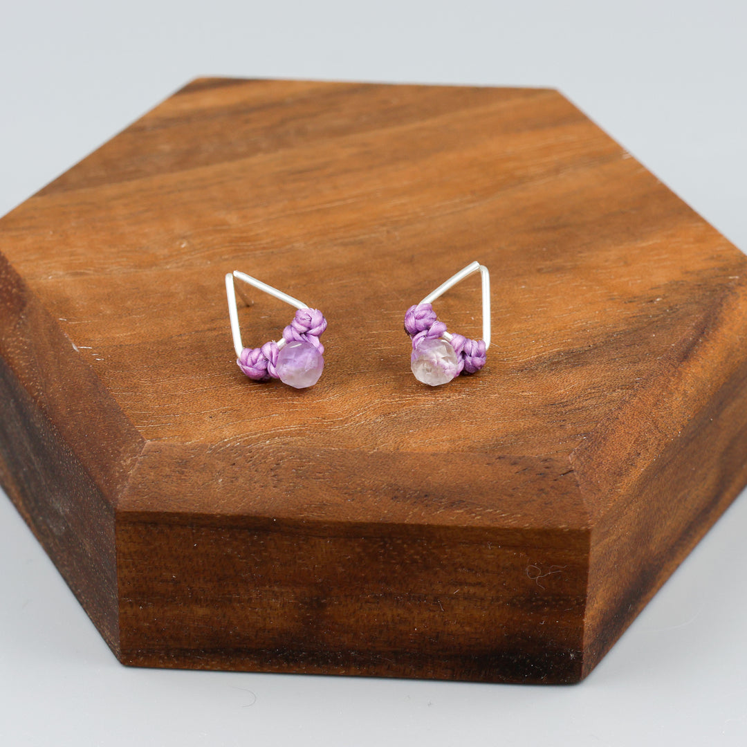 handmade Amethyst stud earrings sterling silver triangle