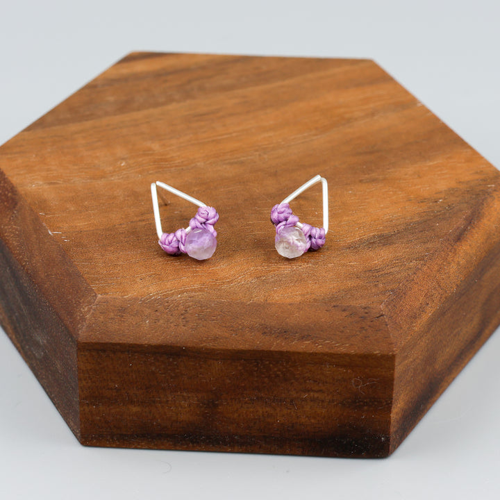 handmade Amethyst stud earrings sterling silver triangle