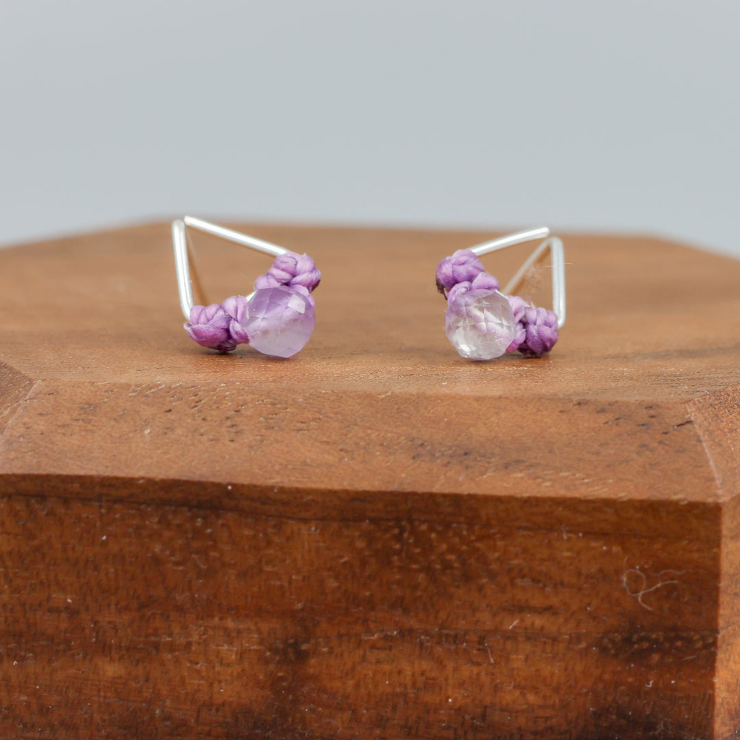 handmade Amethyst stud earrings sterling silver triangle