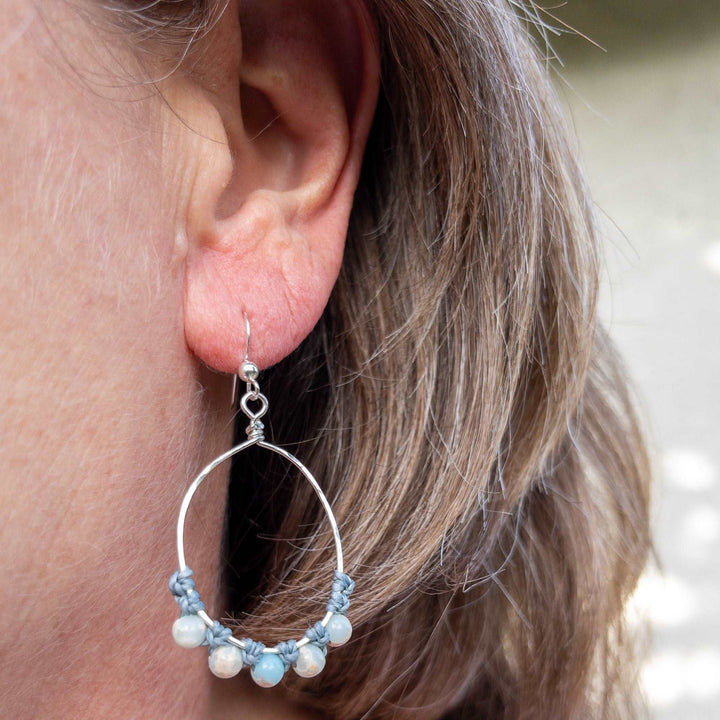 Oval hoop earrings with Aqua terra jasper beads sterling silver