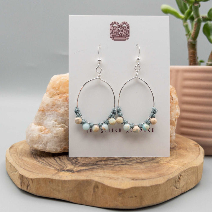 Aqua terra jasper sterling silver hoop earrings oval
