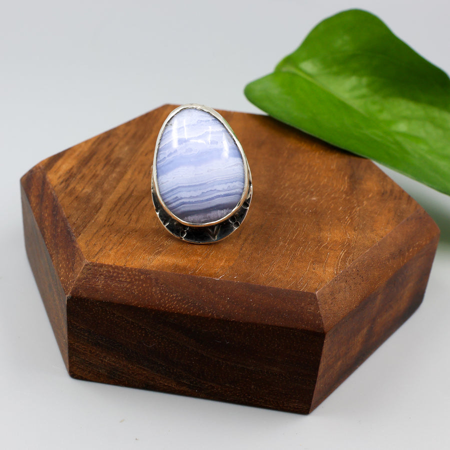 blue lace agate sterling silver ring