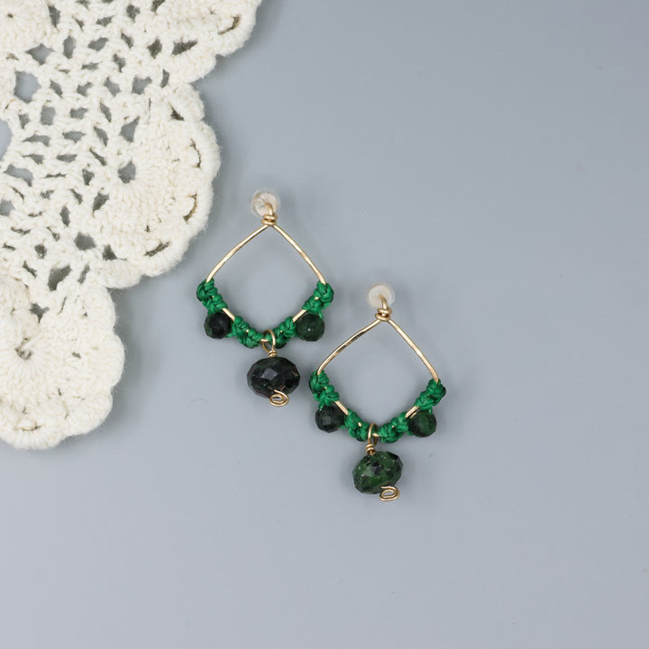 Handmade macrame earrings with gold fill and ruby zoisite beads