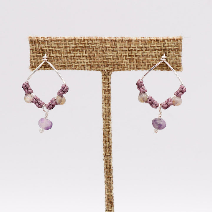 boho macrame earrings sterling silver amethyst labradorite