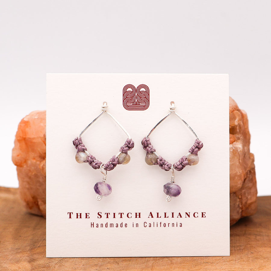 boho macrame earrings sterling silver amethyst labradorite
