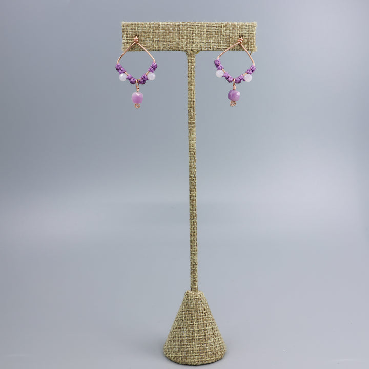 rose gold square earrigns  with lepidolite and moonstone beads
