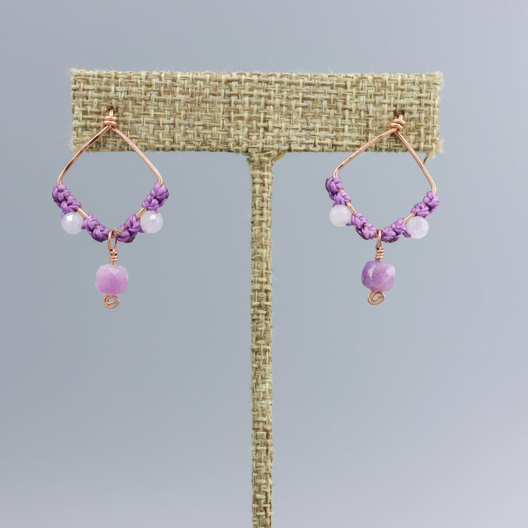 handmade rose gold, lepidolite, moonstone earrings