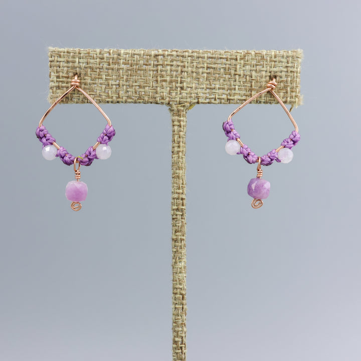 handmade rose gold, lepidolite, moonstone earrings