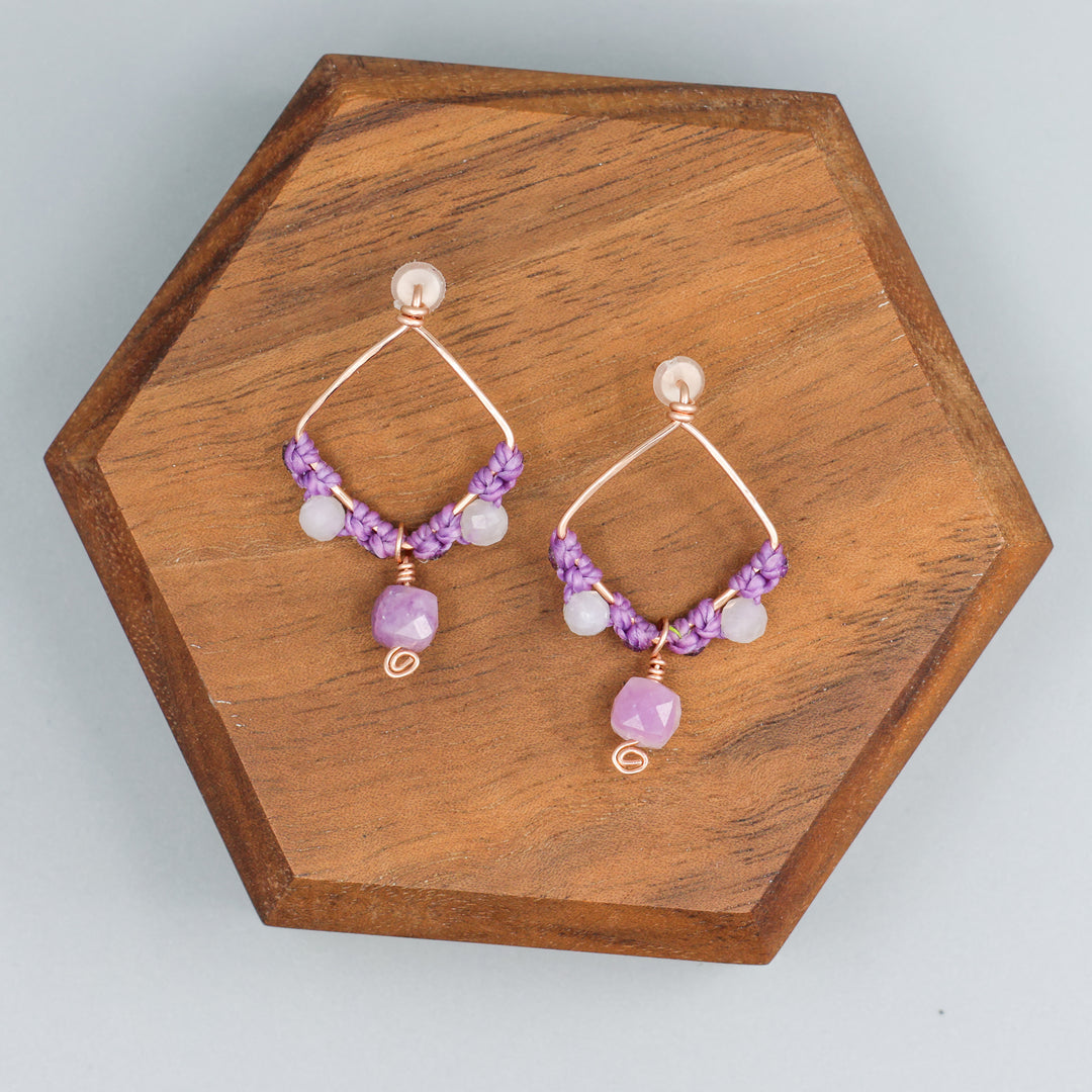 rose gold, lepidolite, moonstone earrings. Handmade in California