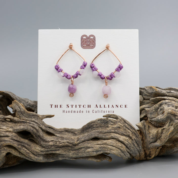 Lepidolite & Moonstone Square Drop Earrings / Rose Gold