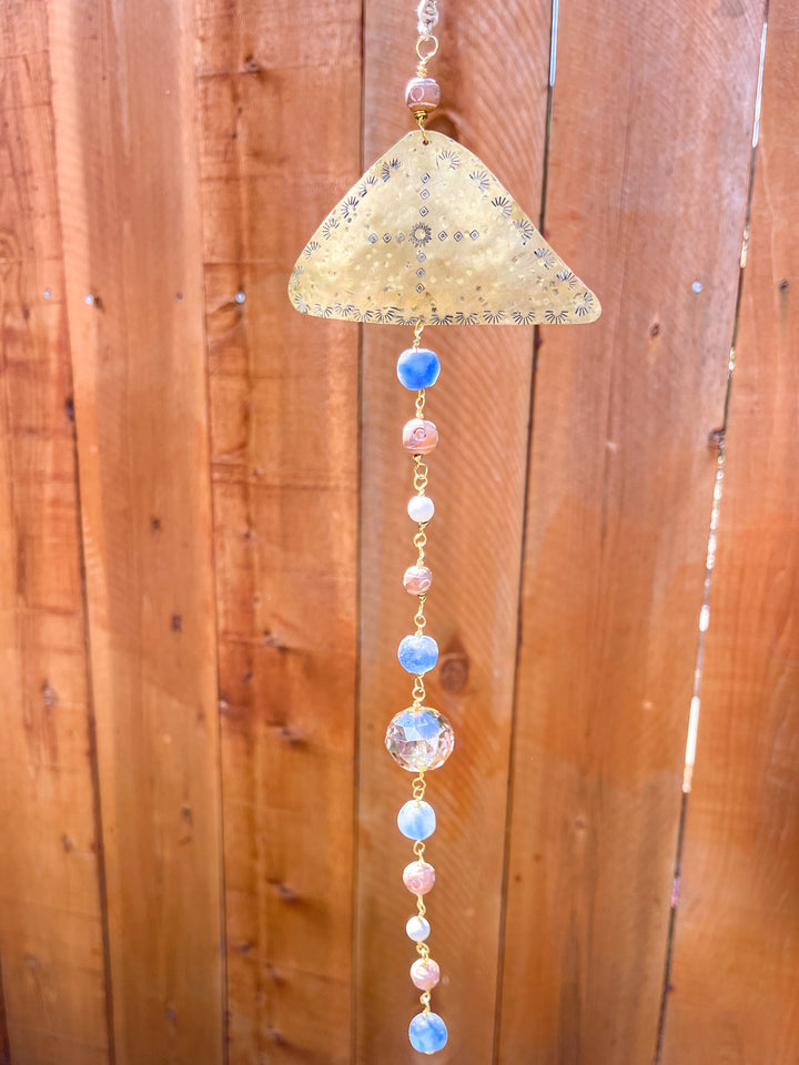 handmade brass and crystal sun catcher with African glass beads