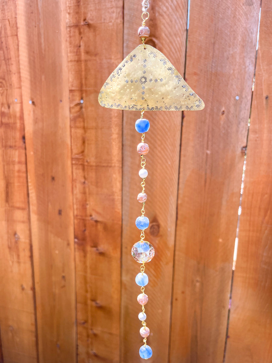 handmade brass and crystal sun catcher with African glass beads