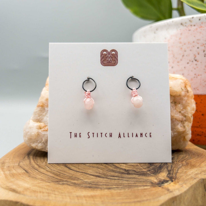 gunmetal oxidized sterling silver post earring with rose quartz bead