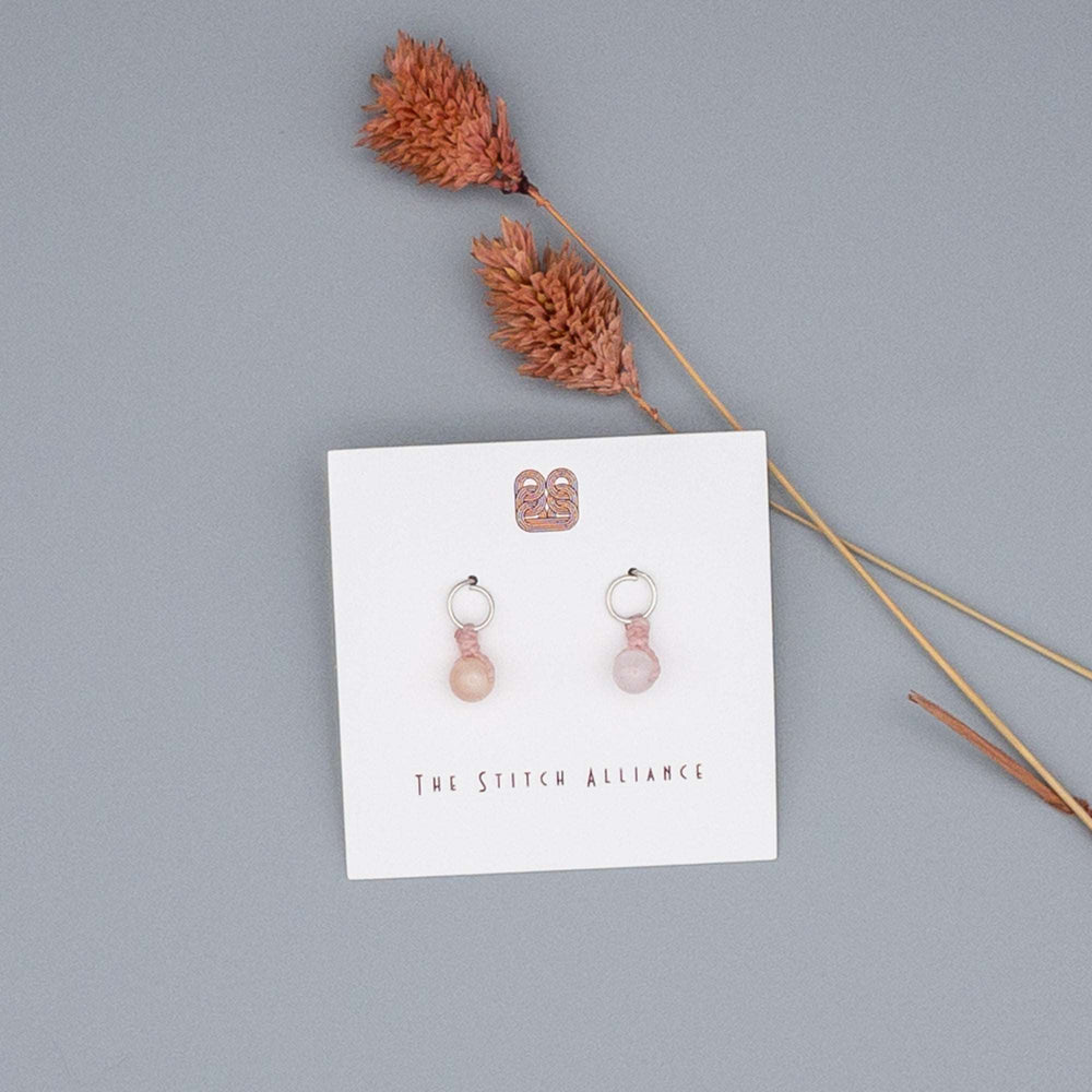 Macrame Pink opal Sterling Silver post style earring