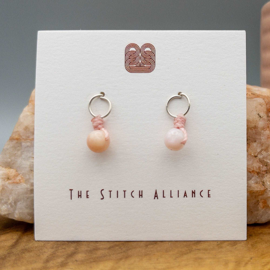Handmade Pink opal Sterling Silver post style earring