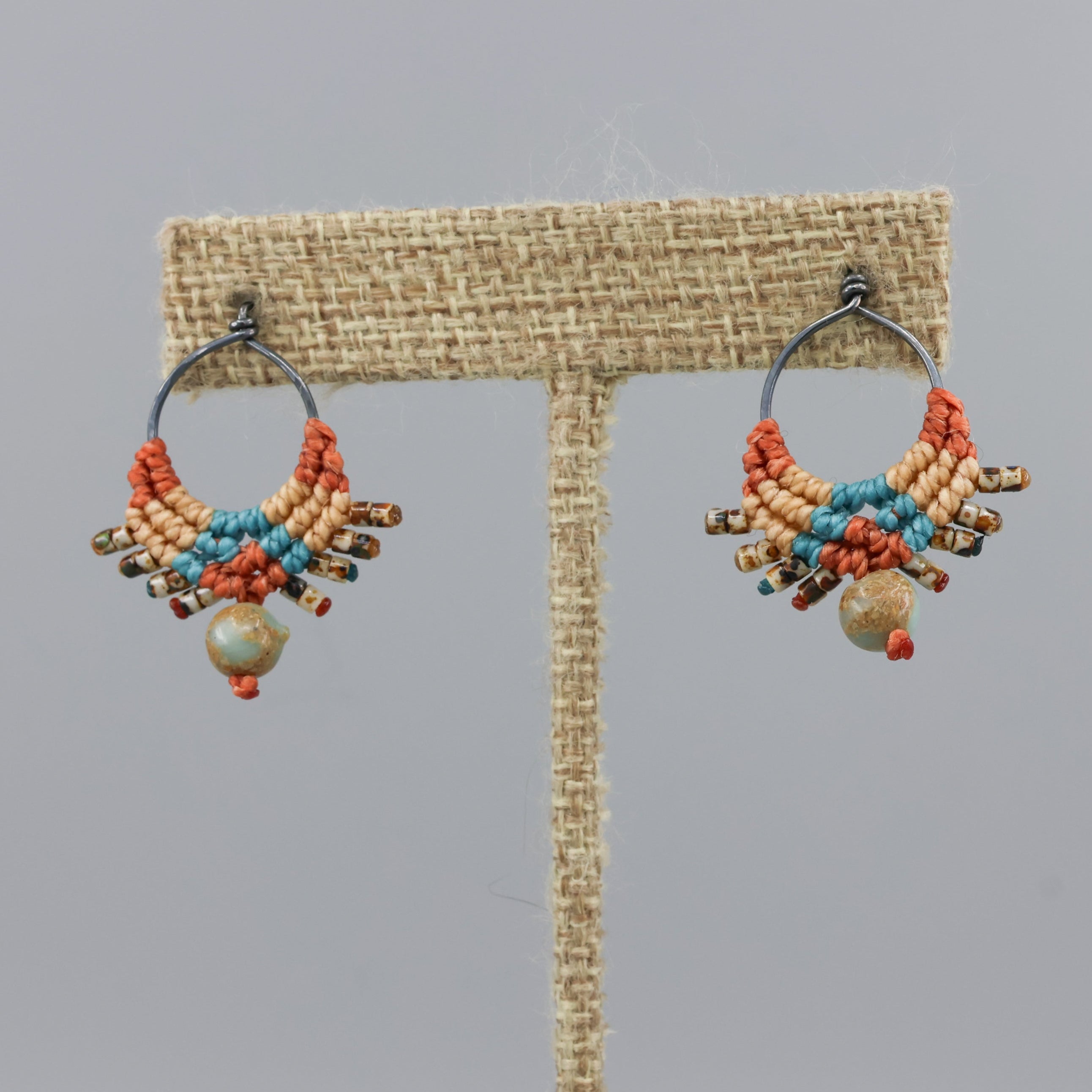 Sun Circle Macrame Earrings Sedona, Gunmetal Silver The Stitch