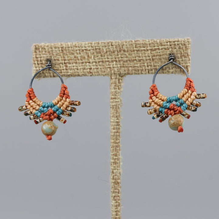 handmade sterling silver macrame earrings sedona colors with aqua terra jasper bead