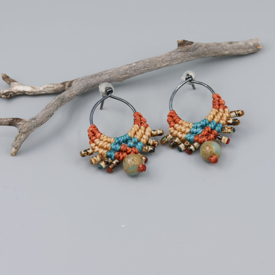 handmade macrame drop earrings oxidized sterling silver and colors of Sedona