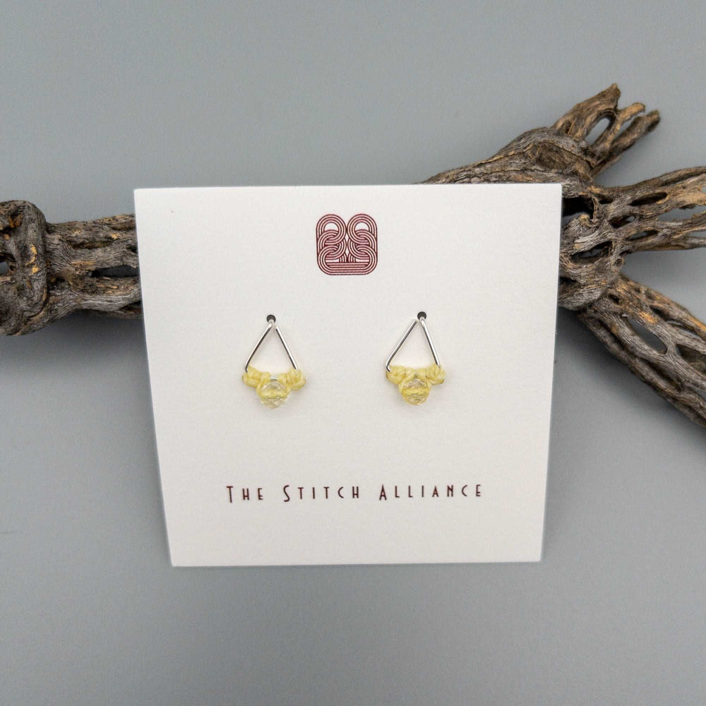 Handmade macrame citrine sterling silver triangle post earring