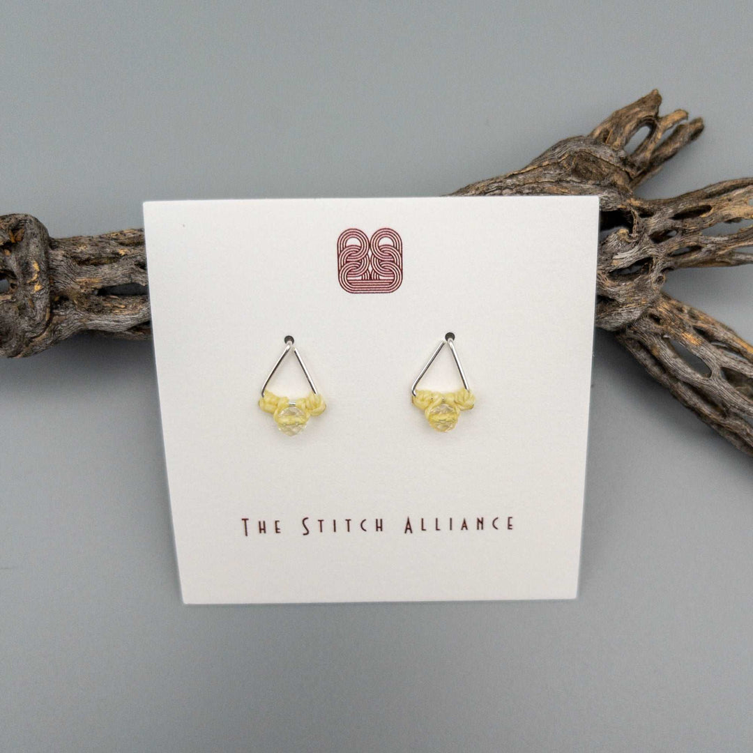 Handmade macrame citrine sterling silver triangle post earring