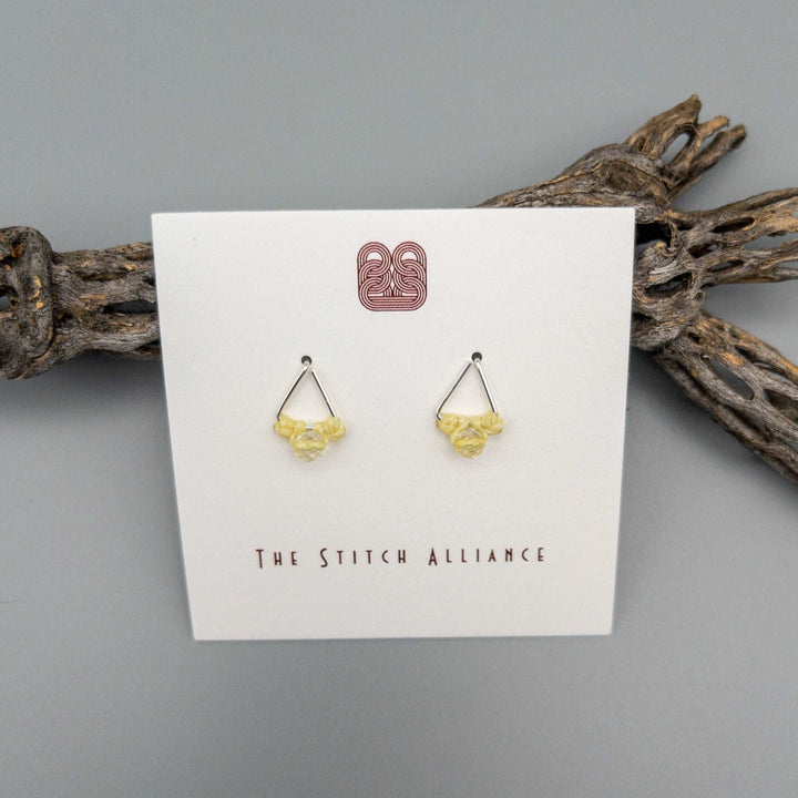 Handmade macrame citrine sterling silver triangle post earring