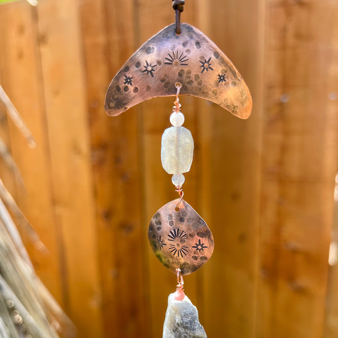 copper, labradorite, and strawberry quartz sun catcher