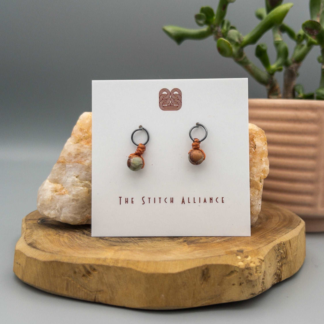 gunmetal oxidized sterling silver post earrings with aqua terra jasper beads