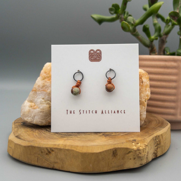 gunmetal oxidized sterling silver post earrings with aqua terra jasper beads