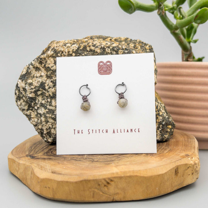 oxidized sterling silver post style earrings with labradorite bead