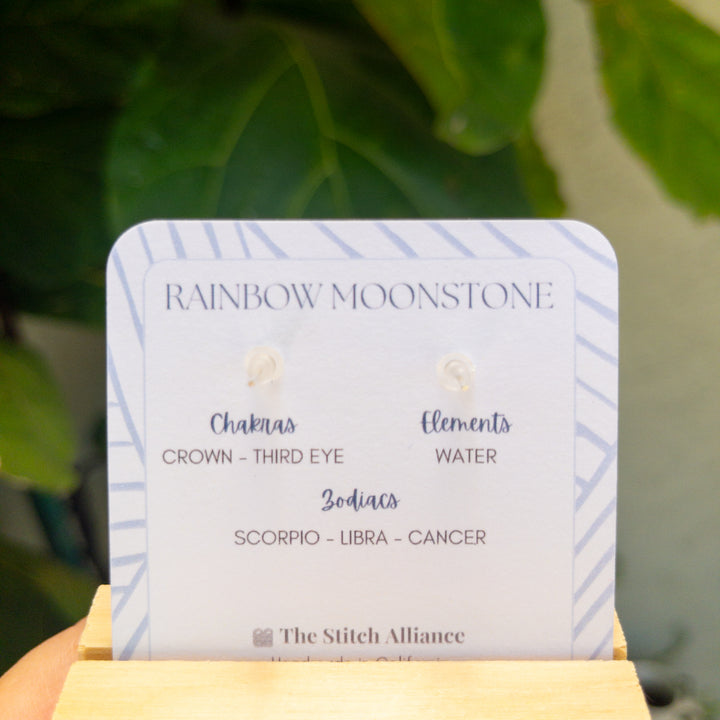 rainbow moonstone earrings gift card back