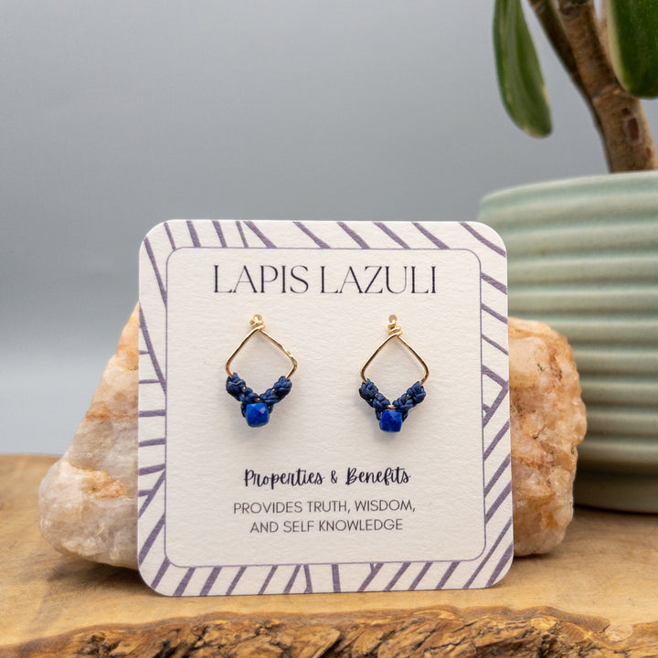 healing lapis lazuli crystal earrings handmade gold filled