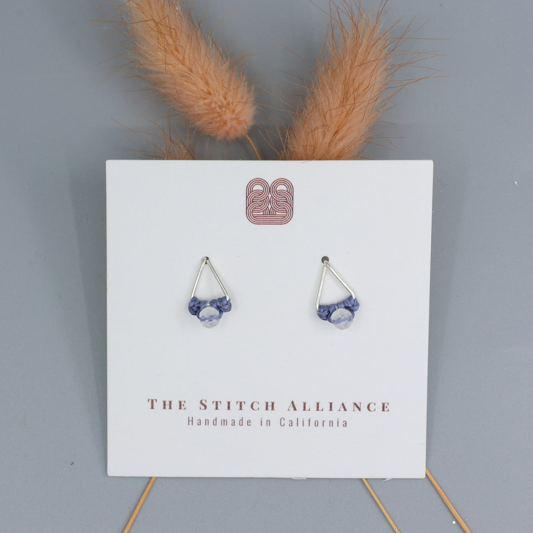 handmade clear quartz stud earrings sterling silver triangle