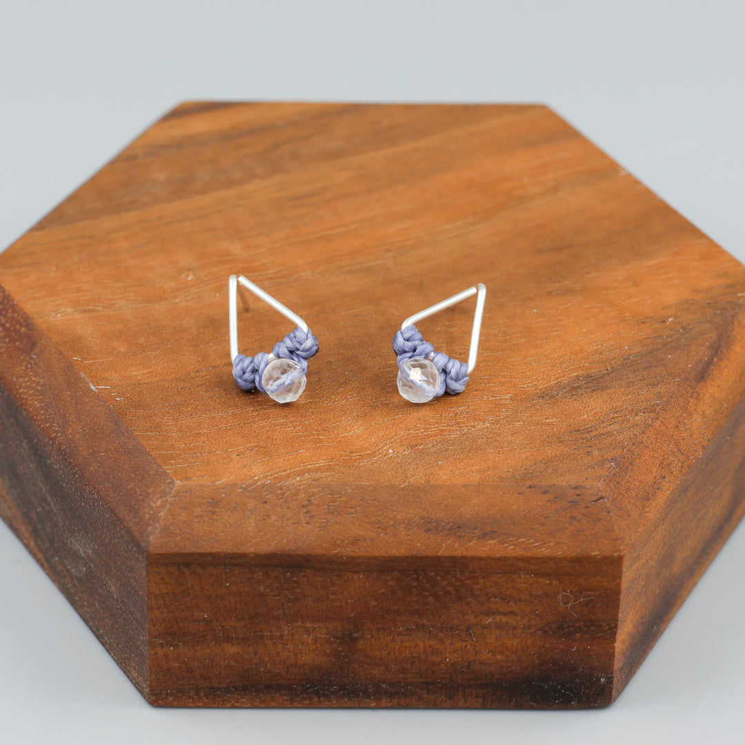 clear quartz stud earrings sterling silver triangle