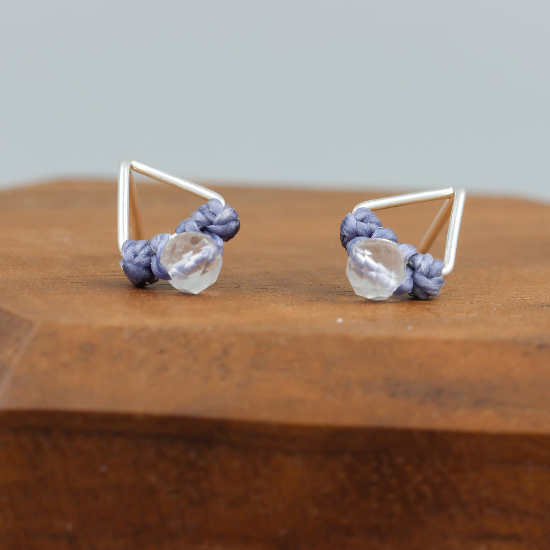 clear quartz stud earrings sterling silver triangle