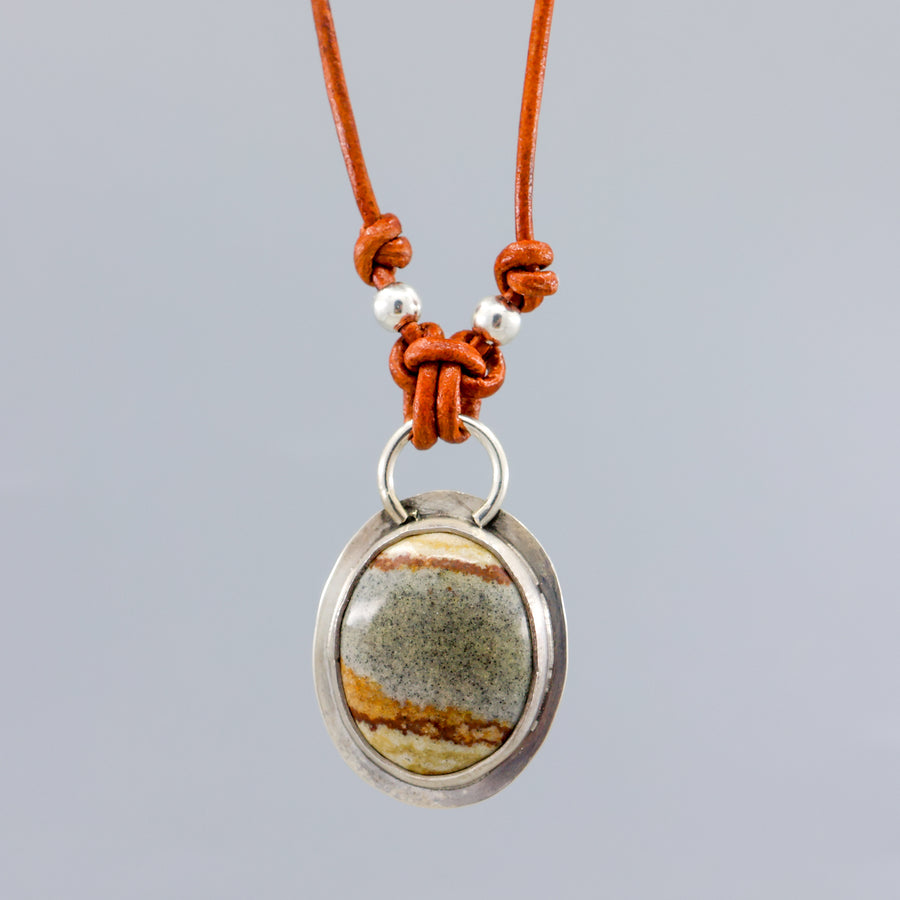handmade jasper sterling silver pendant on leather cord