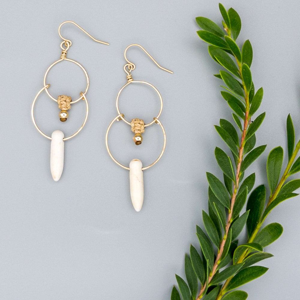 14K Gold Filled Double Hoop Earring / White Howlite