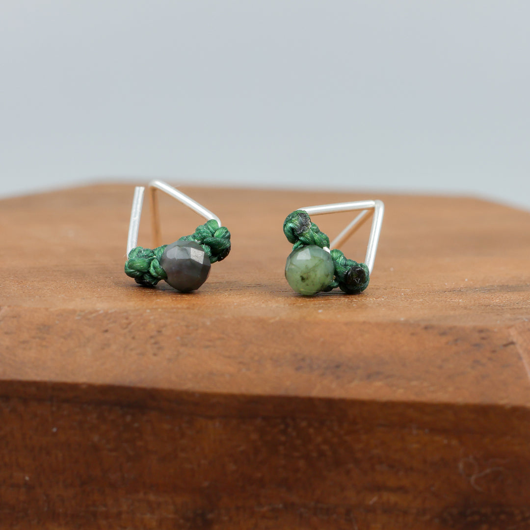 Emerald stud earrings sterling silver triangle