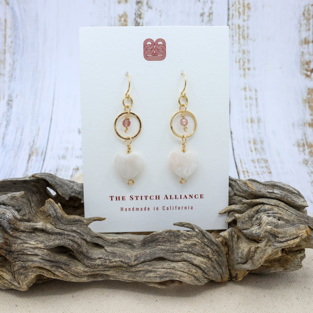 14k  gold filled dangle earrings with moonstone and strawberry quartz beads