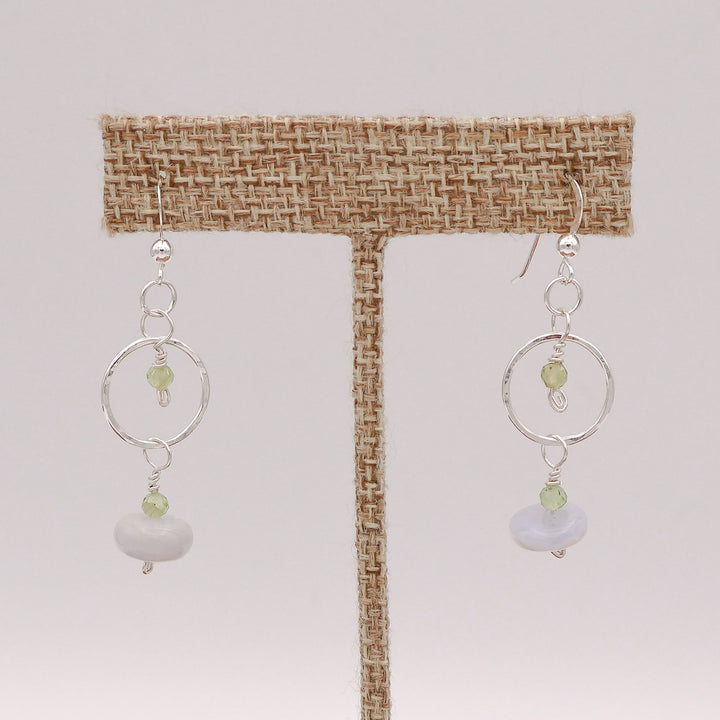 sterling silver blue lace agate peridot drop earrings