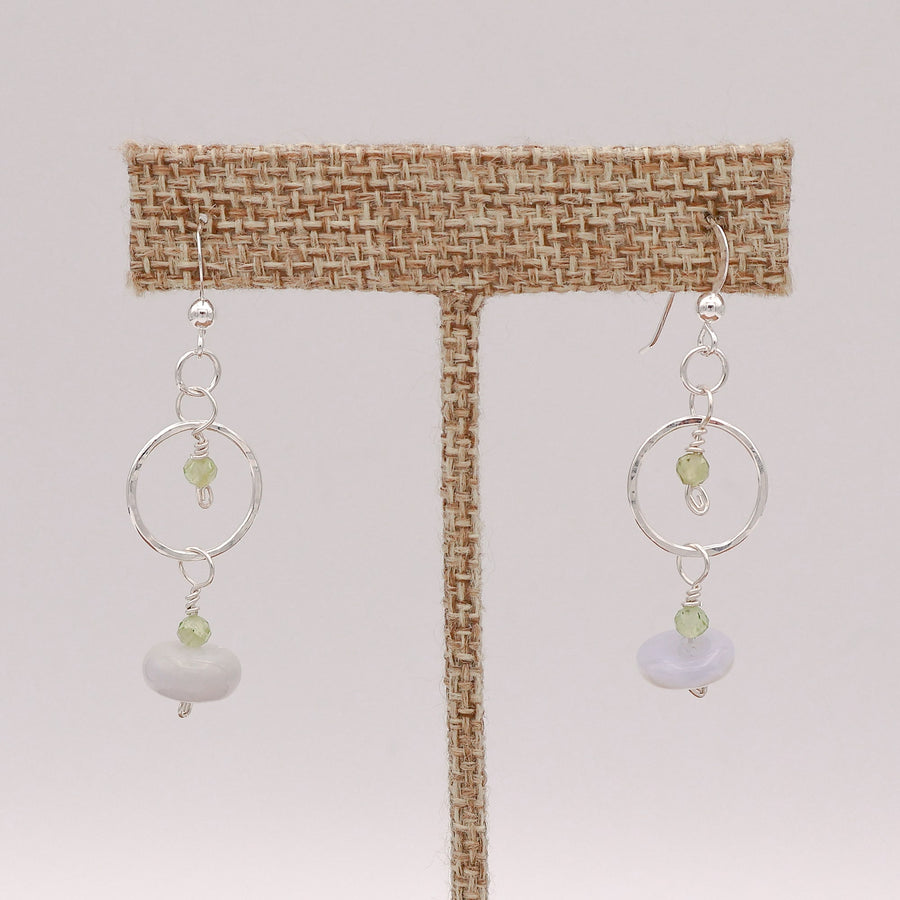 sterling silver blue lace agate peridot drop earrings