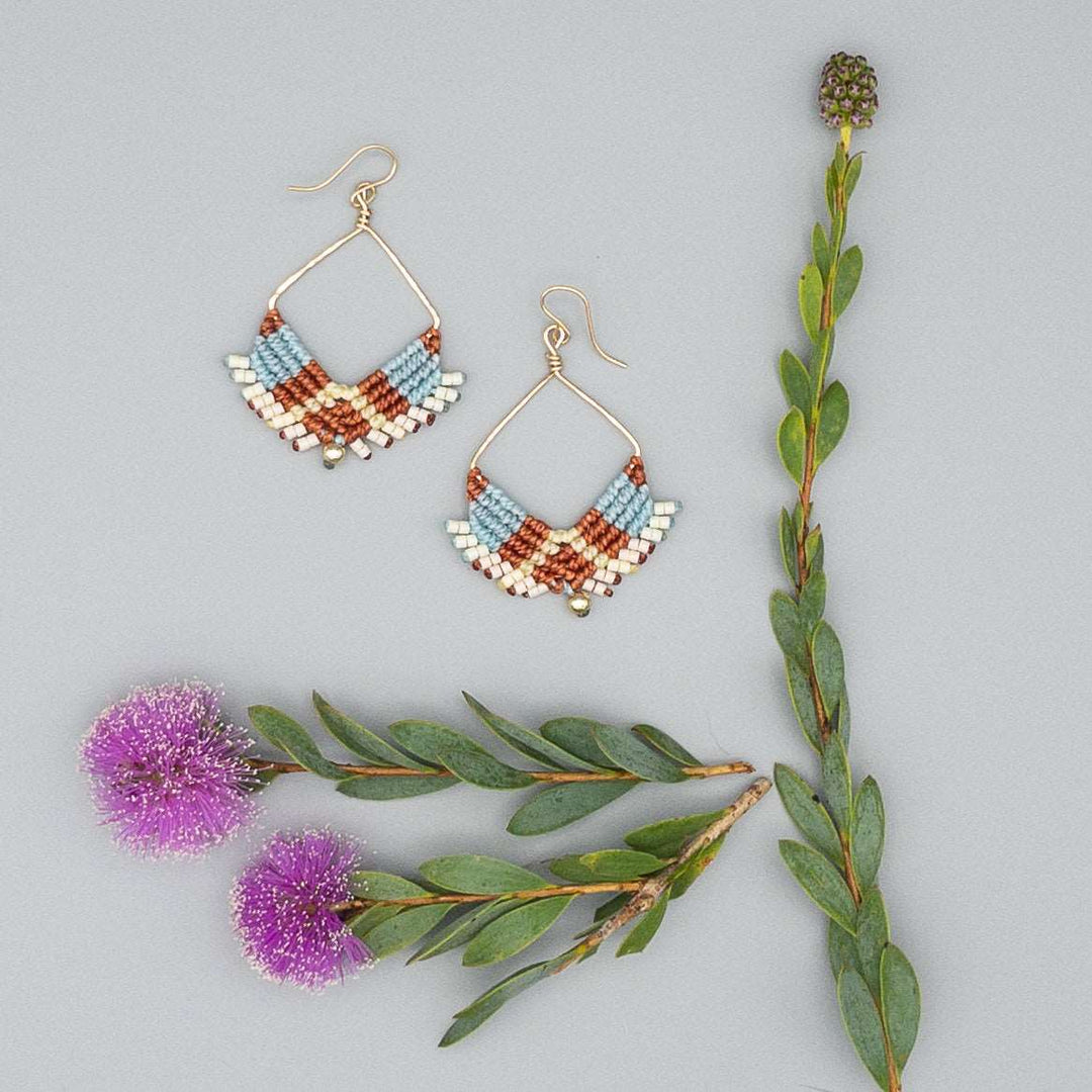 14K Gold Filled Square Hoop Earring / Terracotta & Aqua