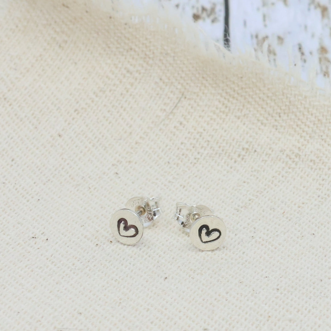 handmade minimalist heart stamp sterling silver stud earrings