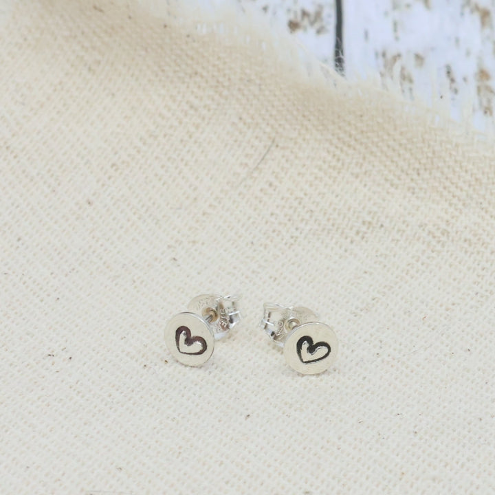 handmade minimalist heart stamp sterling silver stud earrings