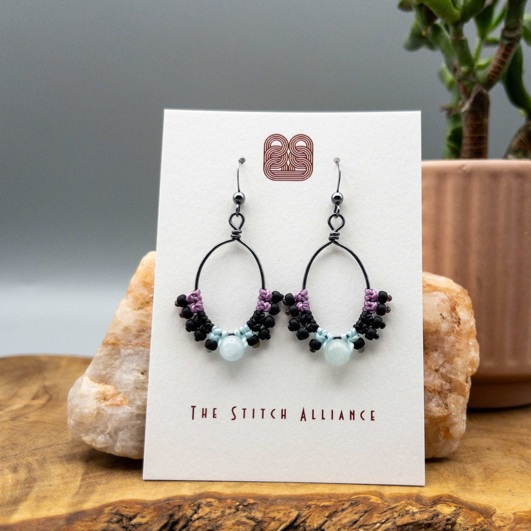 Kachina Hoop Earrings / Aquamarine / Oxidized Sterling Silver