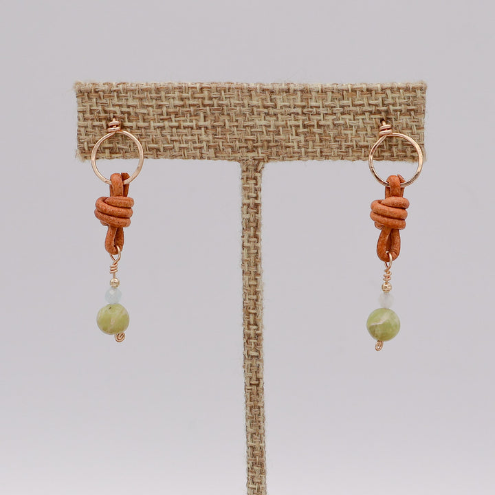 leather, peridot, aquamarine gold filled earrings