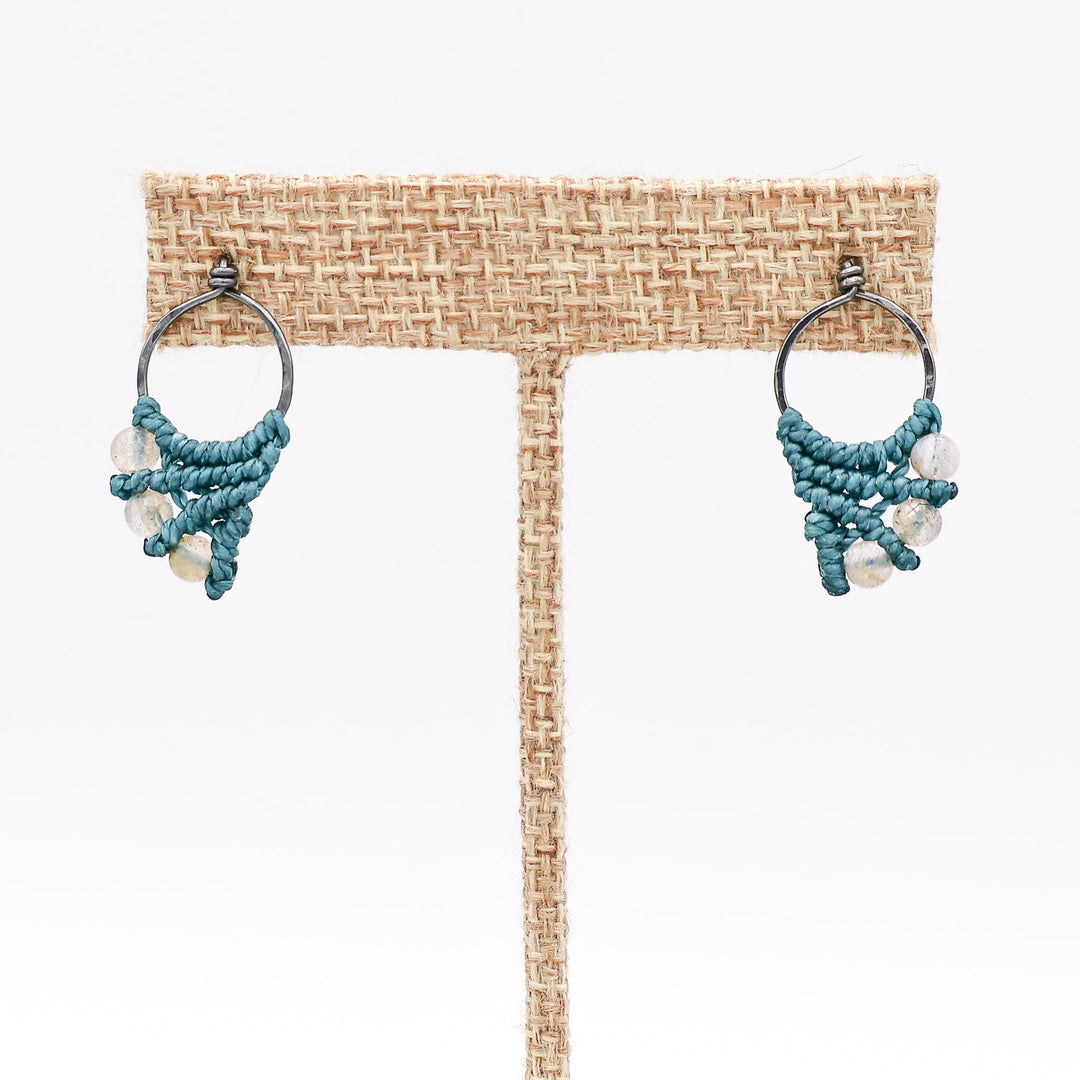 mermaid tail macrame earrings with labradorite beads oxidized sterling silver