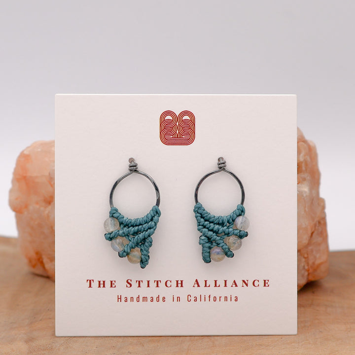 mermaid tail macrame earrings with labradorite beads oxidized sterling silver