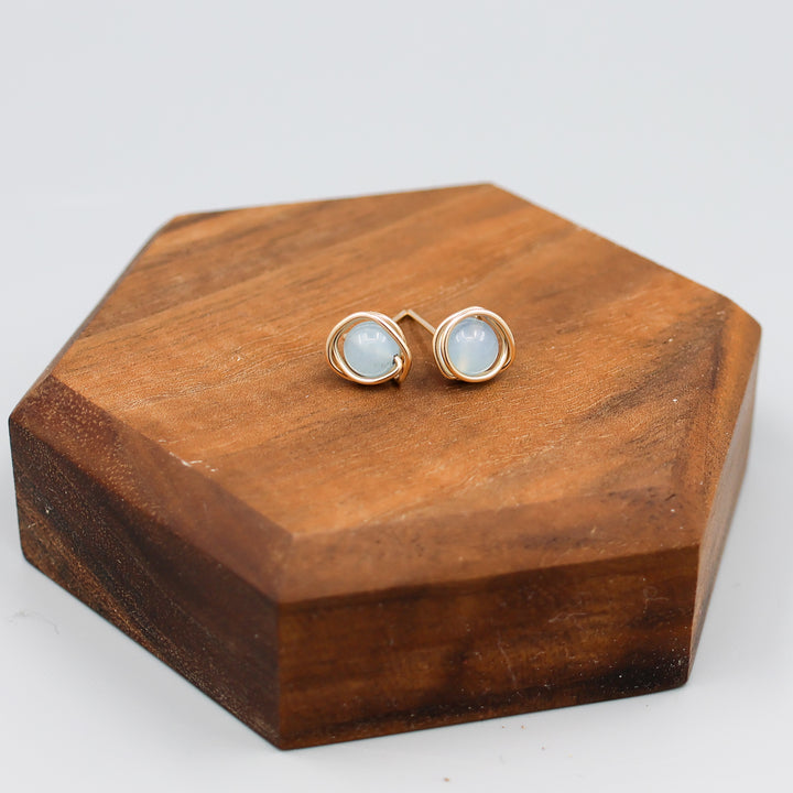 gold fill aqauamarine stud earrings handmade earrings detail